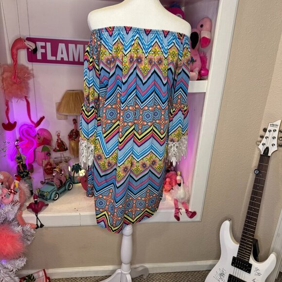 Boho Festival Top L/XL Multicolored Tunic - Picture 2 of 3
